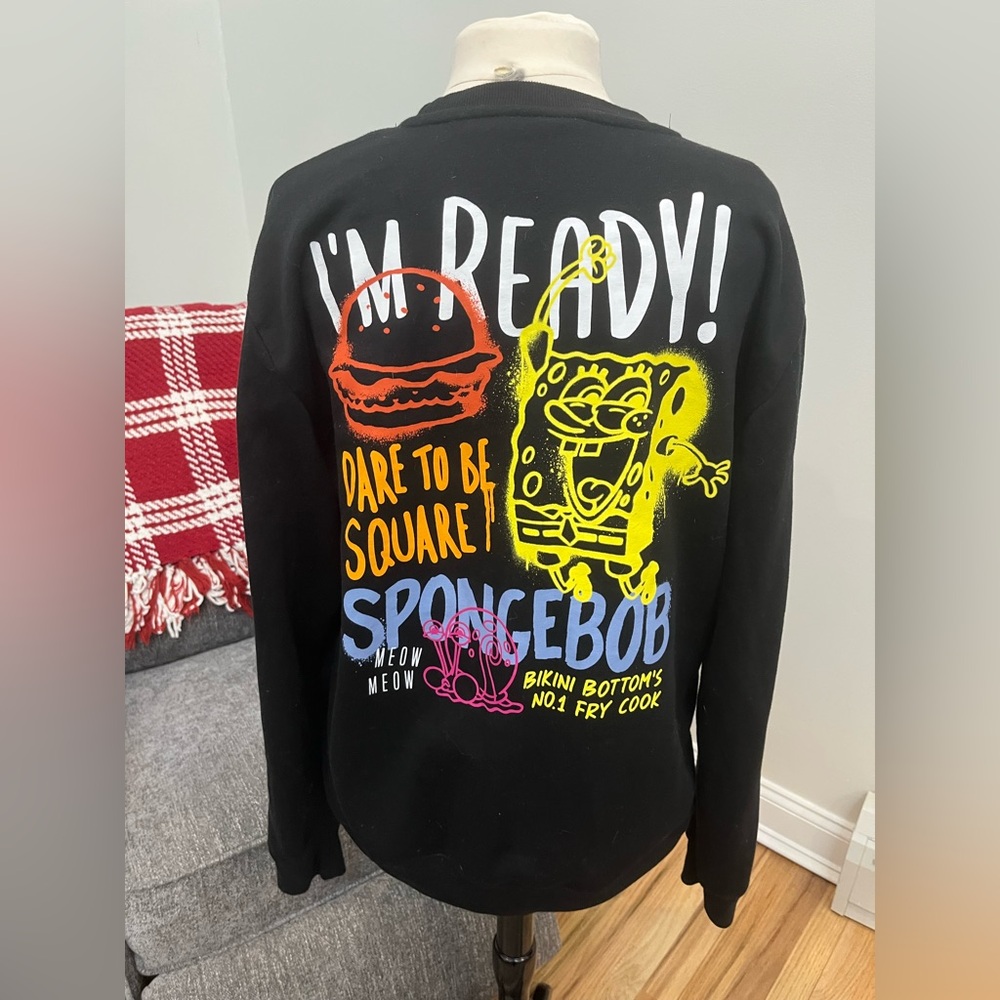 MENS LARGE BLACK SPONGEBOB‎ SQUAREPANTS OVERSIZED CREWNECK